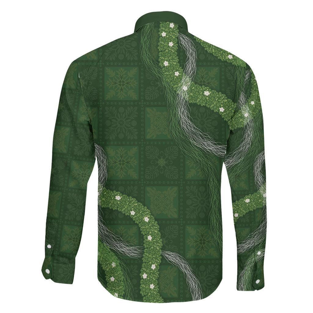 Hawaiian Quilt Family Matching Off Shoulder Maxi Dress and Hawaiian Shirt Pele Hair Hinahina Lei Green Version