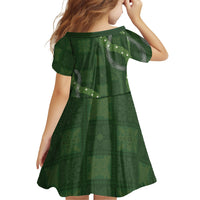 Hawaiian Quilt Family Matching Off Shoulder Short Dress and Hawaiian Shirt Pele Hair Hinahina Lei Green Version