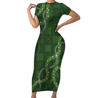 Hawaiian Quilt Family Matching Short Sleeve Bodycon Dress and Hawaiian Shirt Pele Hair Hinahina Lei Green Version