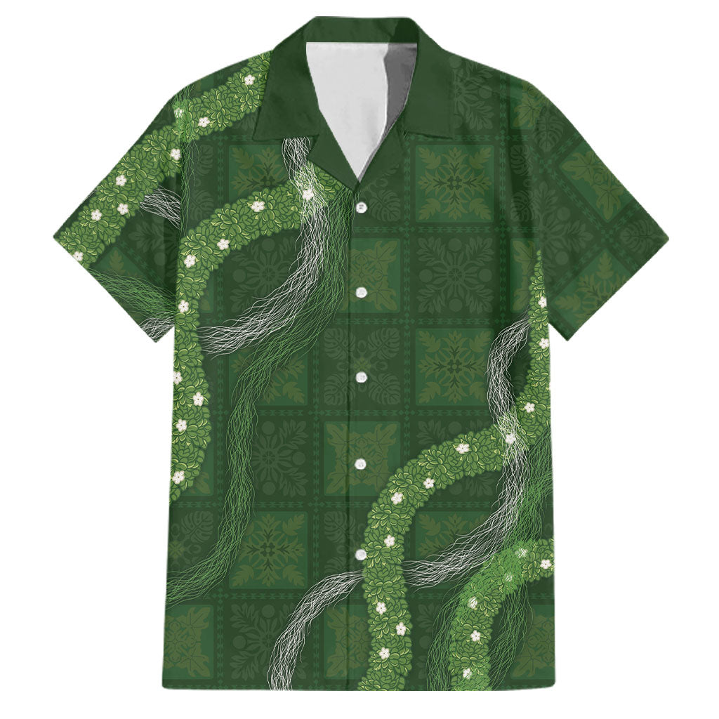 Hawaiian Quilt Family Matching Summer Maxi Dress and Hawaiian Shirt Pele Hair Hinahina Lei Green Version