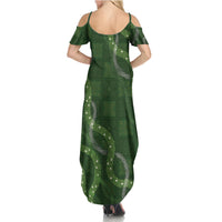 Hawaiian Quilt Family Matching Summer Maxi Dress and Hawaiian Shirt Pele Hair Hinahina Lei Green Version