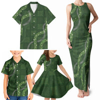 Hawaiian Quilt Family Matching Tank Maxi Dress and Hawaiian Shirt Pele Hair Hinahina Lei Green Version LT05 - Polynesian Pride