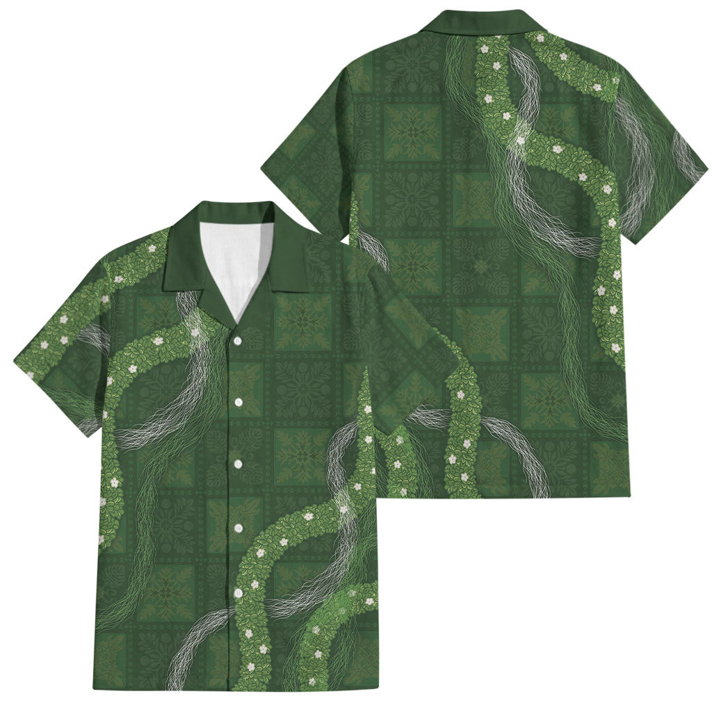 Hawaiian Quilt Family Matching Tank Maxi Dress and Hawaiian Shirt Pele Hair Hinahina Lei Green Version LT05 Dad's Shirt - Short Sleeve Green - Polynesian Pride