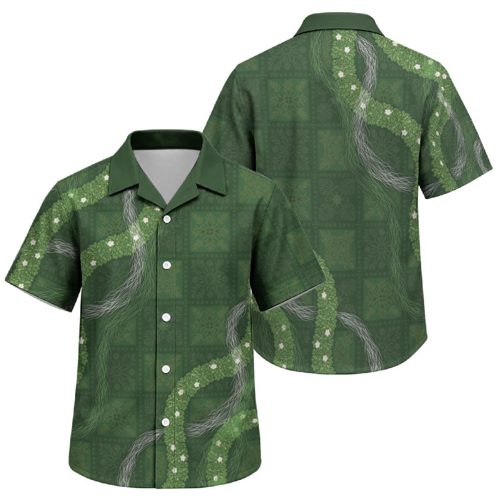 Hawaiian Quilt Family Matching Tank Maxi Dress and Hawaiian Shirt Pele Hair Hinahina Lei Green Version LT05 Son's Shirt Green - Polynesian Pride
