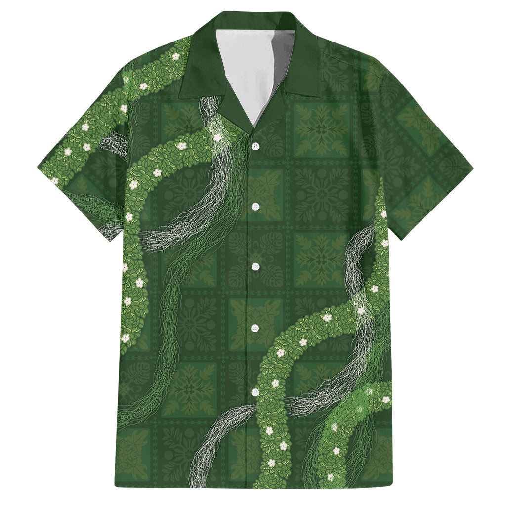 Hawaiian Quilt Hawaiian Shirt Pele Hair Hinahina Lei Green Version