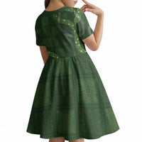Hawaiian Quilt Kid Short Sleeve Dress Pele Hair Hinahina Lei Green Version LT05 - Polynesian Pride