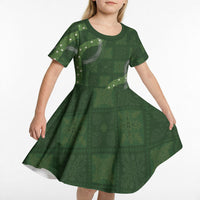 Hawaiian Quilt Kid Short Sleeve Dress Pele Hair Hinahina Lei Green Version LT05 - Polynesian Pride