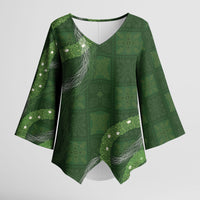 Hawaiian Quilt Kimono Sleeve Blouse Pele Hair Hinahina Lei Green Version