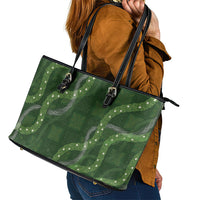 Hawaiian Quilt Leather Tote Bag Pele Hair Hinahina Lei Green Version