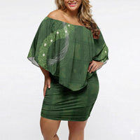 Hawaiian Quilt Off Shoulder Short Dress Pele Hair Hinahina Lei Green Version LT05 Women Green - Polynesian Pride