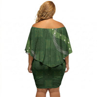 Hawaiian Quilt Off Shoulder Short Dress Pele Hair Hinahina Lei Green Version LT05 - Polynesian Pride