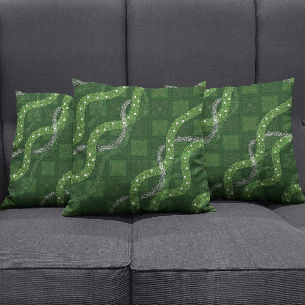 Hawaiian Quilt Pillow Cover Pele Hair Hinahina Lei Green Version