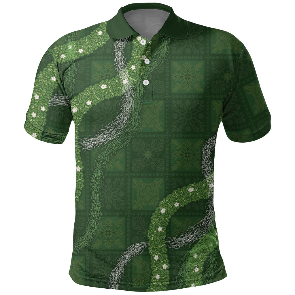 Hawaiian Quilt Polo Shirt Pele Hair Hinahina Lei Green Version LT05 Green - Polynesian Pride