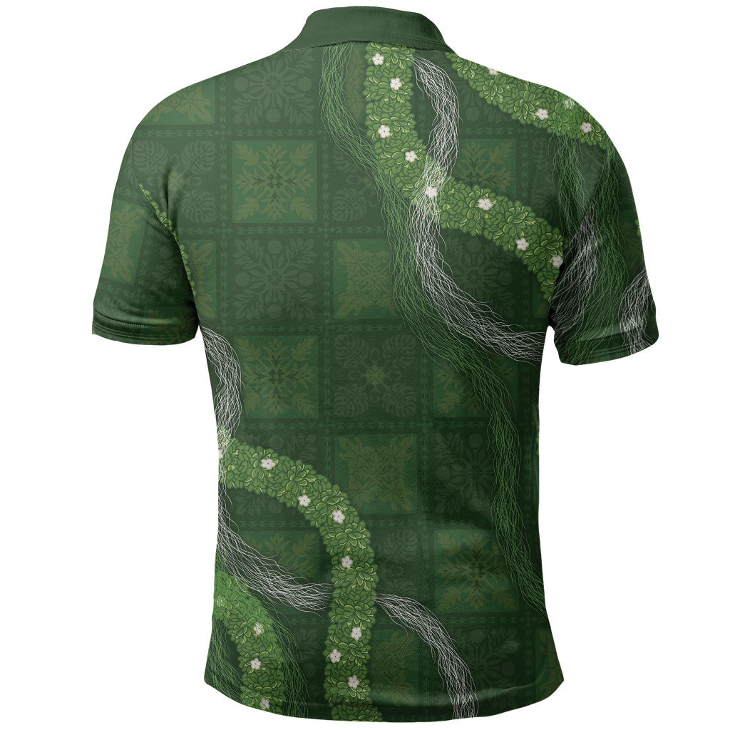 Hawaiian Quilt Polo Shirt Pele Hair Hinahina Lei Green Version LT05 - Polynesian Pride
