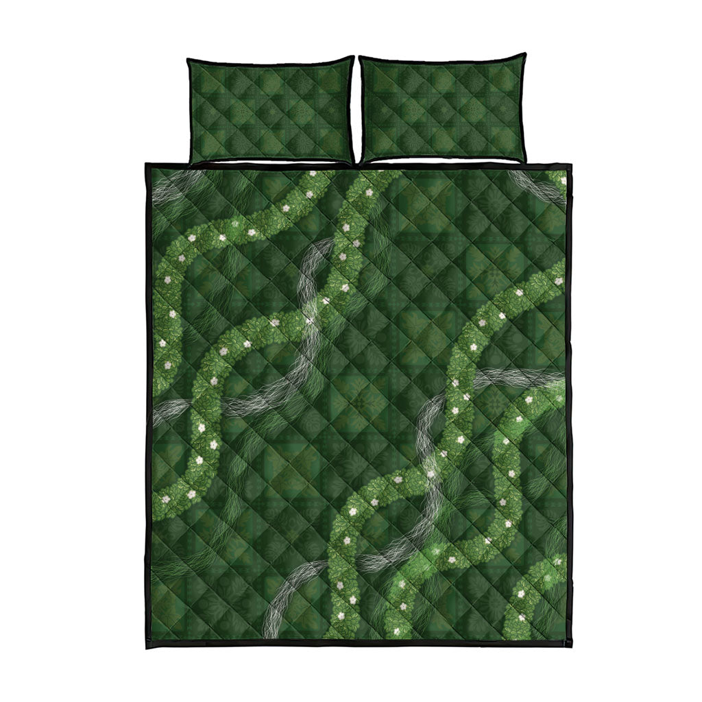 Hawaiian Quilt Quilt Bed Set Pele Hair Hinahina Lei Green Version