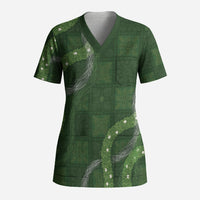 Hawaiian Quilt Scrub Top Pele Hair Hinahina Lei Green Version