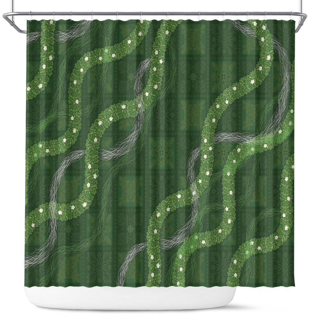 Hawaiian Quilt Shower Curtain Pele Hair Hinahina Lei Green Version LT05 Green - Polynesian Pride