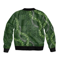 Hawaiian Quilt Sleeve Zip Bomber Jacket Pele Hair Hinahina Lei Green Version