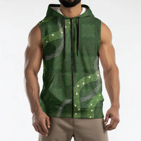 Hawaiian Quilt Sleeveless Zip Hoodie Pele Hair Hinahina Lei Green Version