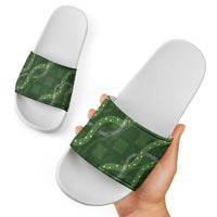 Hawaiian Quilt Slide Sandals Pele Hair Hinahina Lei Green Version