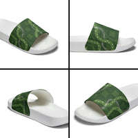 Hawaiian Quilt Slide Sandals Pele Hair Hinahina Lei Green Version
