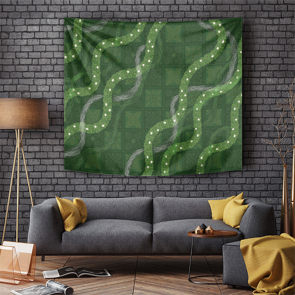 Hawaiian Quilt Tapestry Pele Hair Hinahina Lei Green Version