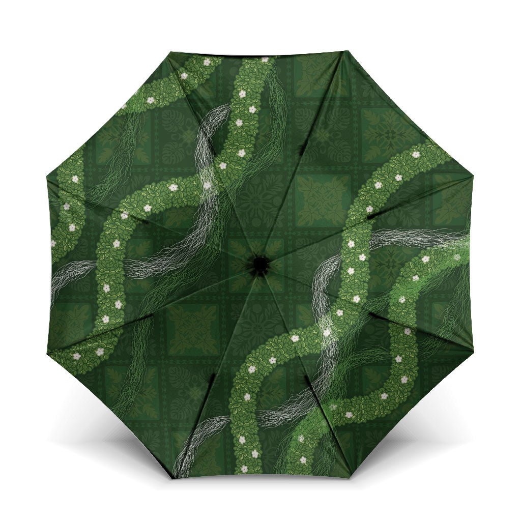 Hawaiian Quilt Umbrella Pele Hair Hinahina Lei Green Version LT05 One Size Folded 11.42 inch Opened Diameter 37.4 inch Green - Polynesian Pride