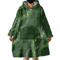 Hawaiian Quilt Wearable Blanket Hoodie Pele Hair Hinahina Lei Green Version