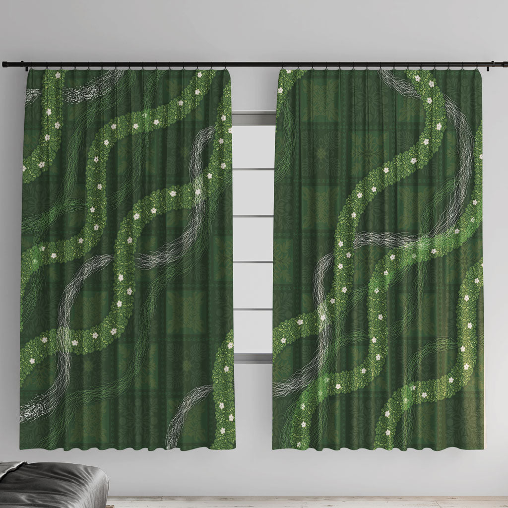 Hawaiian Quilt Window Curtain Pele Hair Hinahina Lei Green Version LT05 With Hooks Green - Polynesian Pride