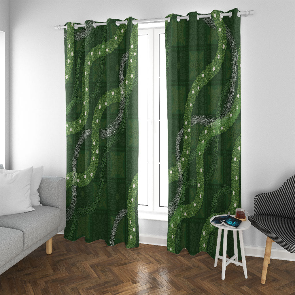 Hawaiian Quilt Window Curtain Pele Hair Hinahina Lei Green Version LT05 With Grommets Green - Polynesian Pride