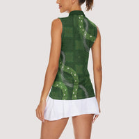 Hawaiian Quilt Women Sleeveless Polo Shirt Pele Hair Hinahina Lei Green Version