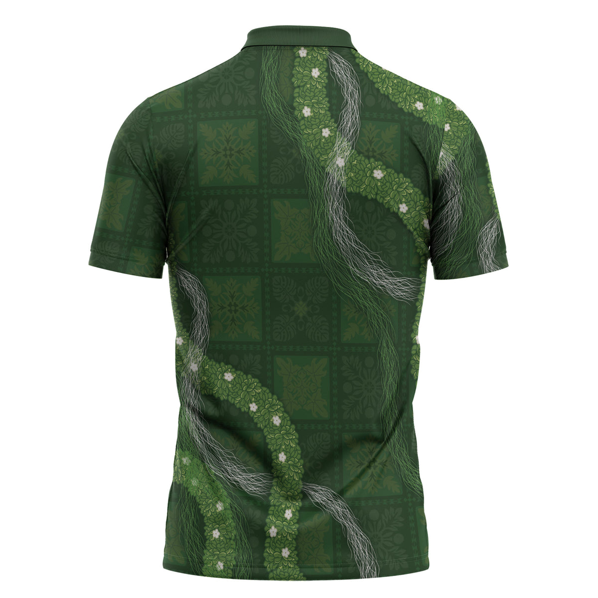 Hawaiian Quilt Zipper Polo Shirt Pele Hair Hinahina Lei Green Version LT05 - Polynesian Pride
