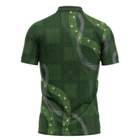 Hawaiian Quilt Zipper Polo Shirt Pele Hair Hinahina Lei Green Version LT05 - Polynesian Pride