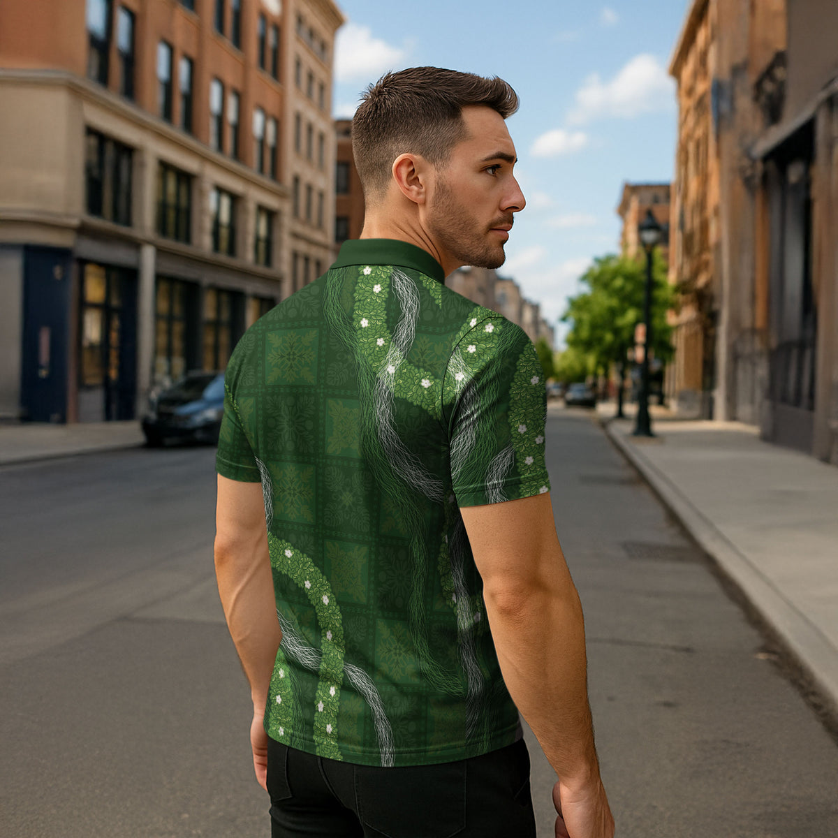 Hawaiian Quilt Zipper Polo Shirt Pele Hair Hinahina Lei Green Version LT05 - Polynesian Pride