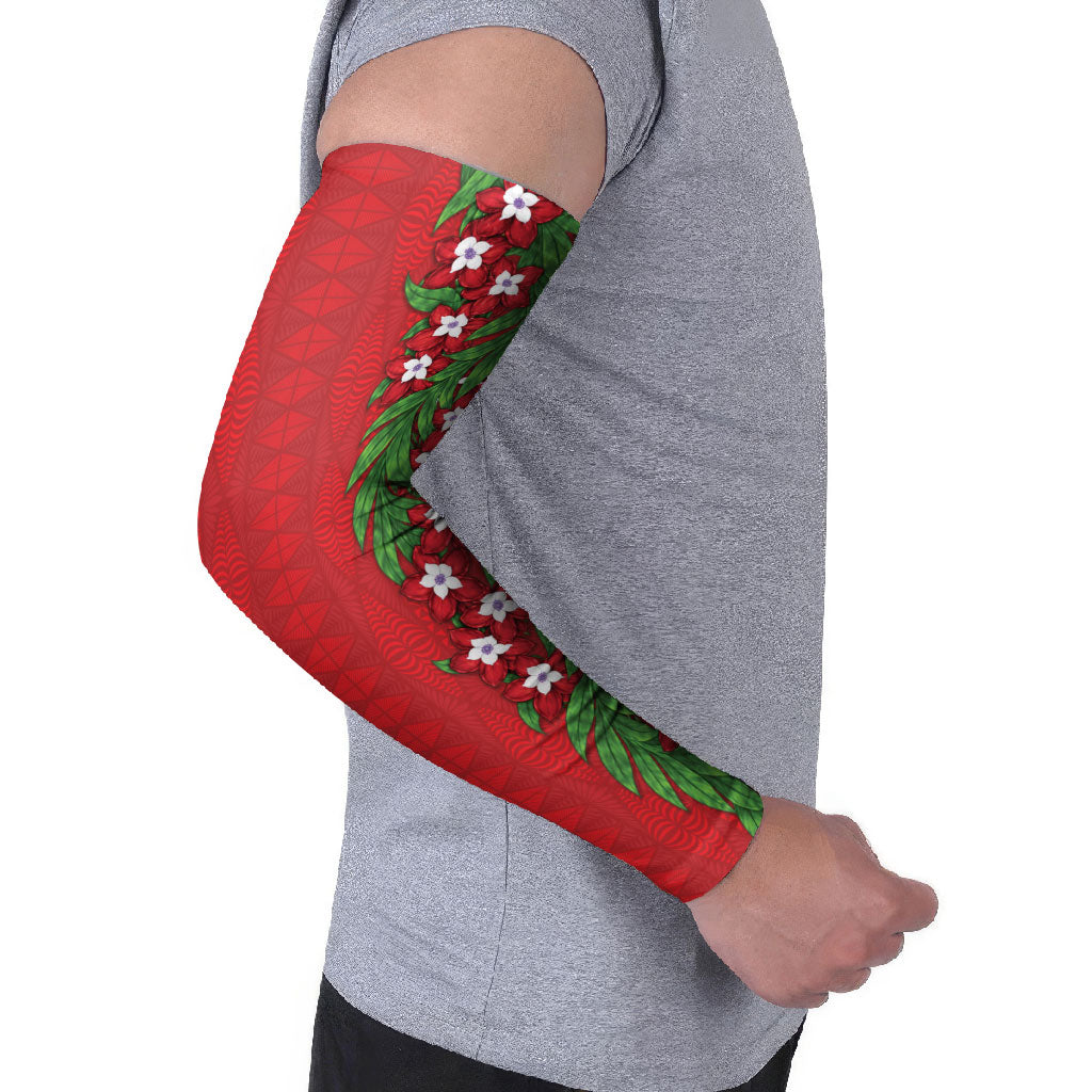 Tonga Language Week Arm Sleeves Heilala Floral Red LT05 - Polynesian Pride
