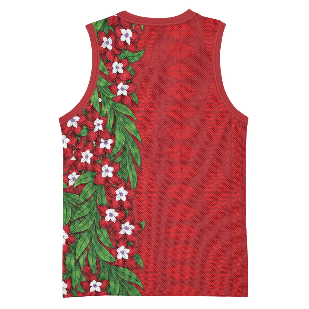 Tonga Language Week Basketball Jersey Heilala Floral Red