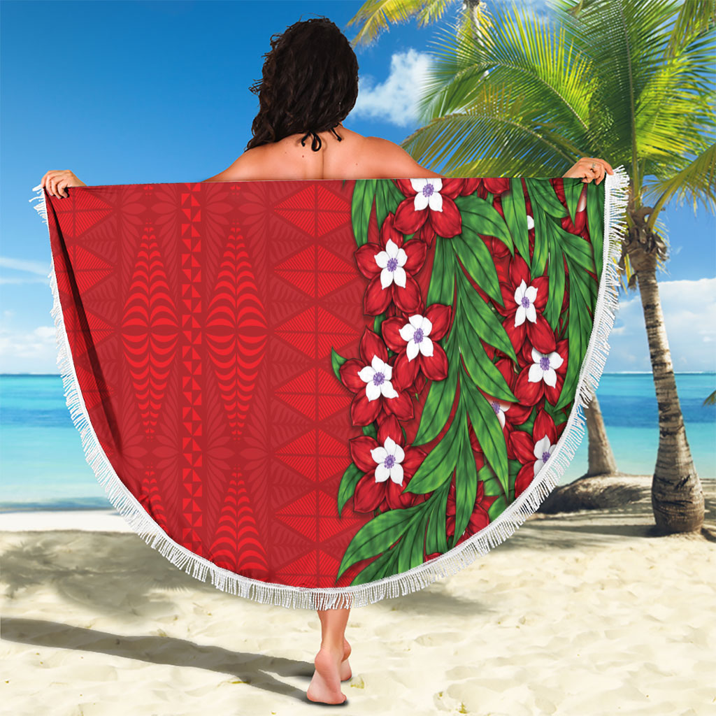 Tonga Language Week Beach Blanket Heilala Floral Red LT05 - Polynesian Pride