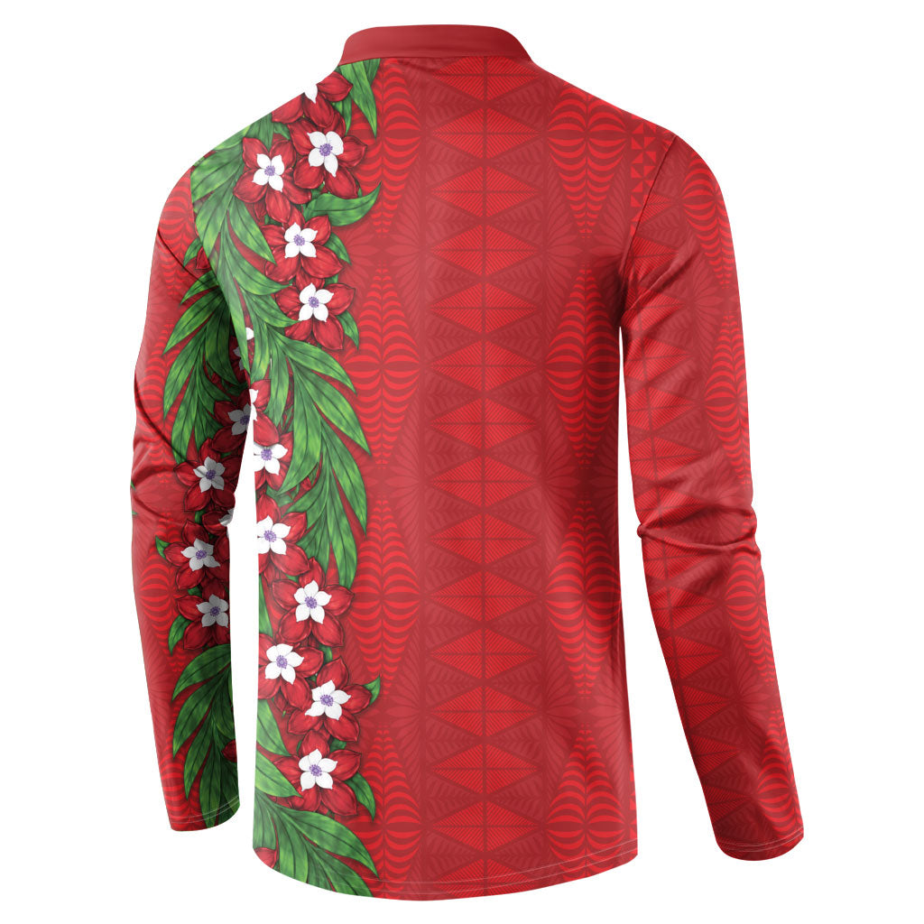 Tonga Language Week Button Sweatshirt Heilala Floral Red LT05 - Polynesian Pride
