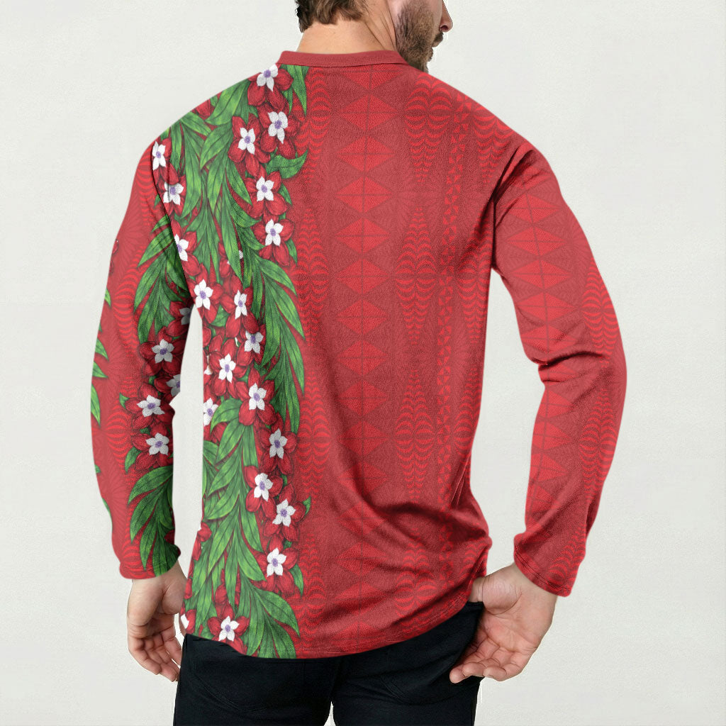 Tonga Language Week Button Sweatshirt Heilala Floral Red LT05 - Polynesian Pride