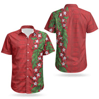 Tonga Language Week Couples Matching Long Sleeve Bodycon Dress and Hawaiian Shirt Heilala Floral Red LT05 - Polynesian Pride