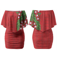 Tonga Language Week Couples Matching Off Shoulder Short Dress and Long Sleeve Button Shirt Heilala Floral Red LT05 - Polynesian Pride