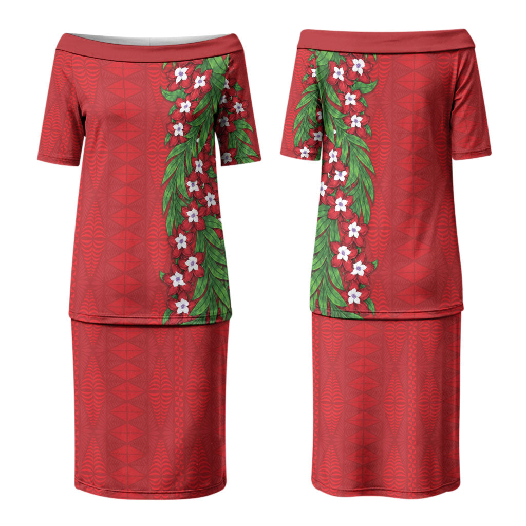 Tonga Language Week Couples Matching Puletasi and Hawaiian Shirt Heilala Floral Red LT05 - Polynesian Pride