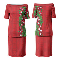 Tonga Language Week Couples Matching Puletasi and Hawaiian Shirt Heilala Floral Red LT05 - Polynesian Pride