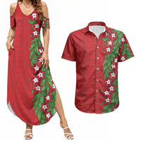 Tonga Language Week Couples Matching Summer Maxi Dress and Hawaiian Shirt Heilala Floral Red LT05 Red - Polynesian Pride