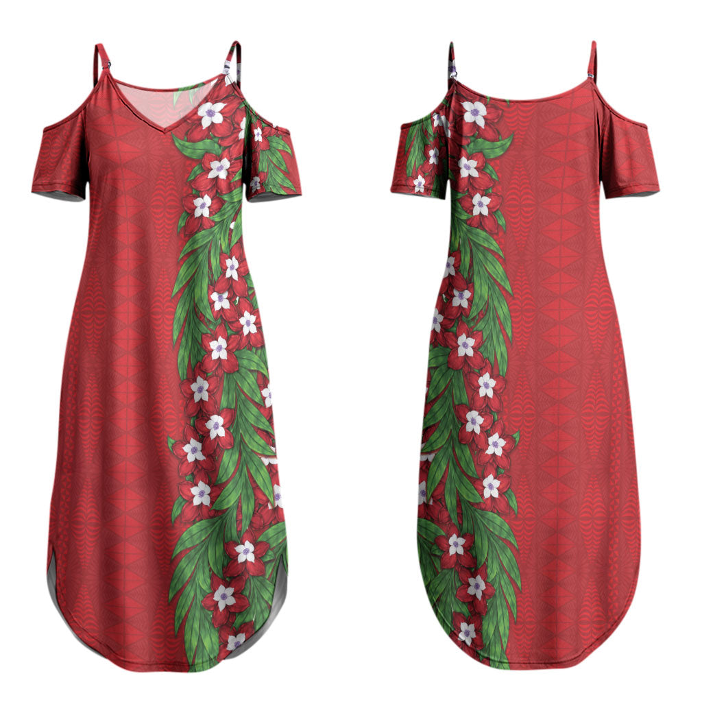 Tonga Language Week Couples Matching Summer Maxi Dress and Hawaiian Shirt Heilala Floral Red LT05 - Polynesian Pride