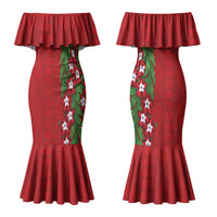 Tonga Language Week Family Matching Mermaid Dress and Hawaiian Shirt Heilala Floral Red LT05 Mom's Dress Red - Polynesian Pride