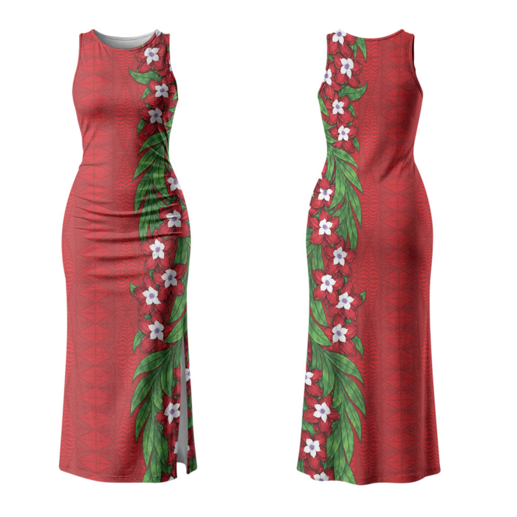 Tonga Language Week Family Matching Tank Maxi Dress and Hawaiian Shirt Heilala Floral Red LT05 Mom's Dress Red - Polynesian Pride