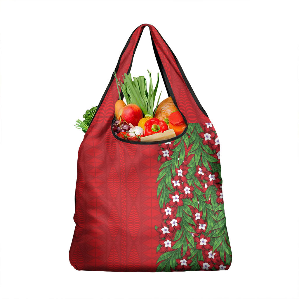 Tonga Language Week Grocery Bag Heilala Floral Red LT05 1-pack One Size Red - Polynesian Pride