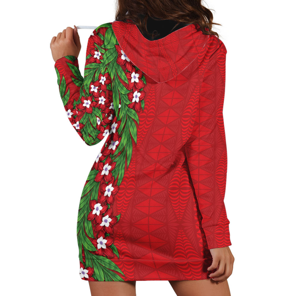 Tonga Language Week Hoodie Dress Heilala Floral Red