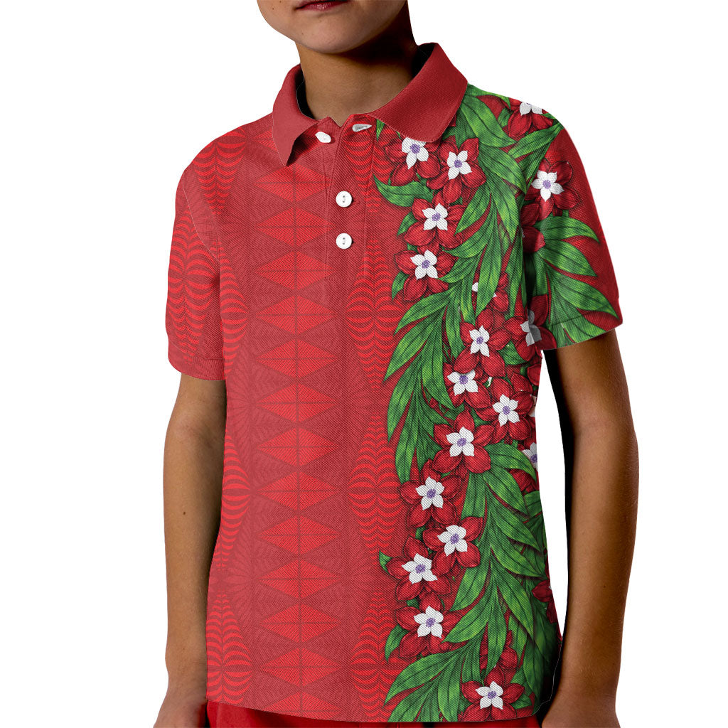 Tonga Language Week Kid Polo Shirt Heilala Floral Red